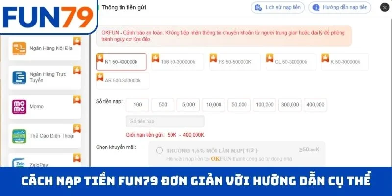 Cách NẠP TIỀN FUN79 đơn giản với hướng dẫn cụ thể